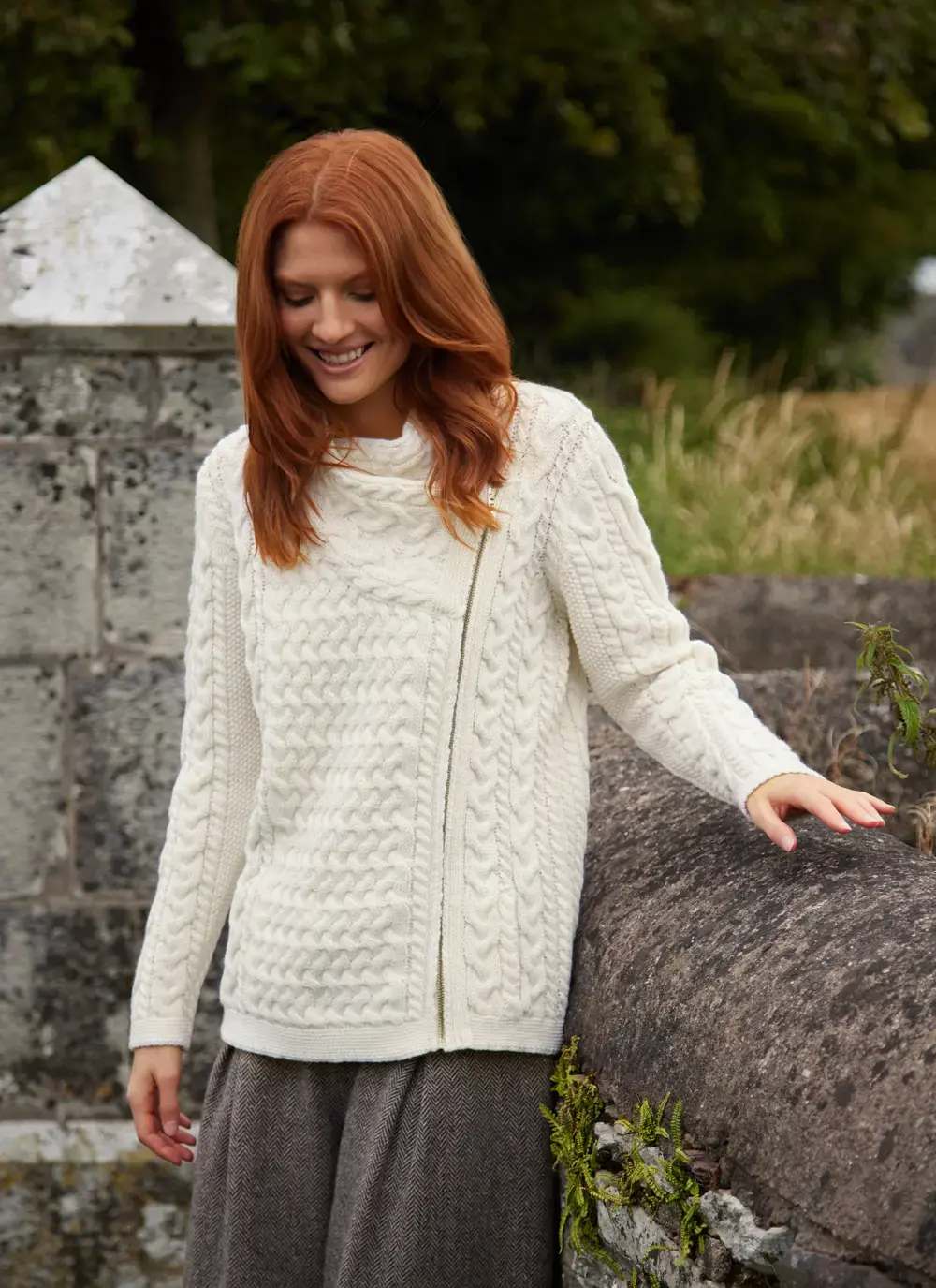 Alannah Biker Jacket in Natural Cable Basketweave Stitch